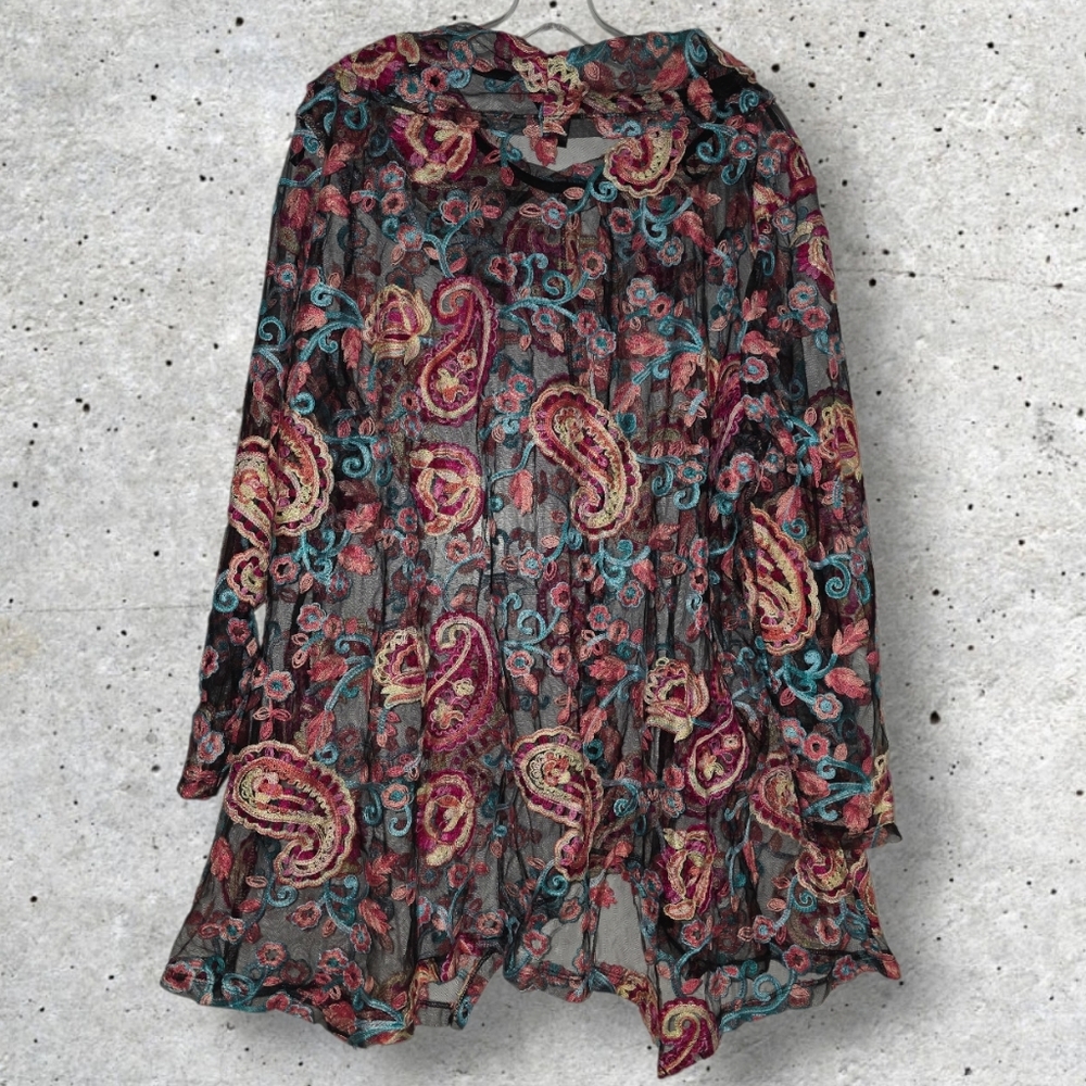Ali Miles 2x Vibrant Paisley Cape, Top or Swimsuit Coverup - front Slit Opening